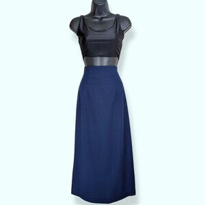V. Collection 145 Long Blue Wool Skirt